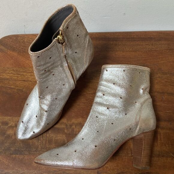 Boden Leather Silver Metalic Ankle Booties Size 37 - Picture 2 of 12